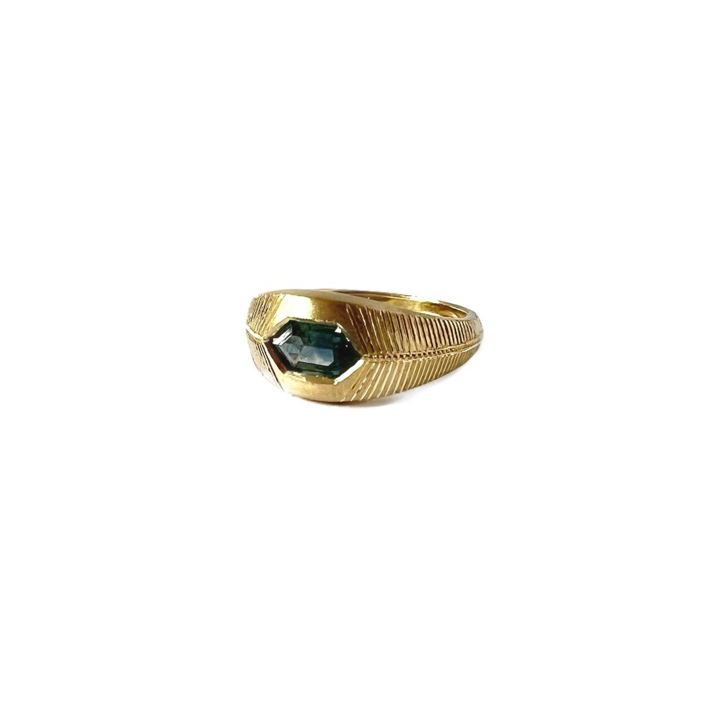 Montana Sapphire Martin Ring with Hand Engraving – Quercus Raleigh